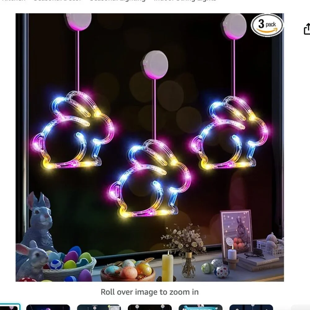 Bunny Shaped Multicolor Battery Operated Hanging String Lights with Suction Cup, - Picture 1 of 7